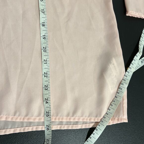 Abercrombie & Fitch Pink Lace Up Neck Long Bell Sleeve Top Womens Medium Sheer - Picture 10 of 12